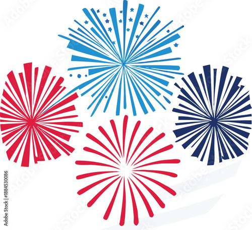 A vibrant display of red white and blue fireworks bursts in the