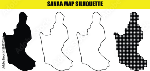 Sanaa map silhouette vector yemeni capital black white line dot pattern geographic design element simple vector illustration