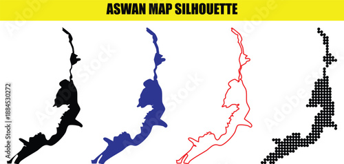 Aswan map silhouette vector collection showing four different graphic styles of egyptian region