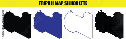 Tripoli map silhouette vector collection showing four different graphic styles of libyan region