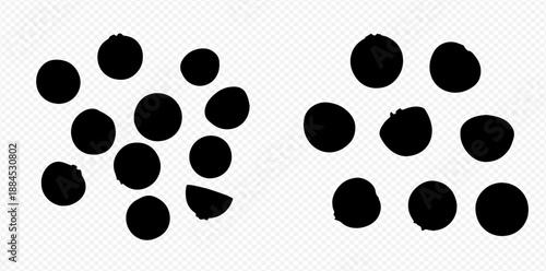 Abstract black circles and dots on a transparent background, graphic resource.