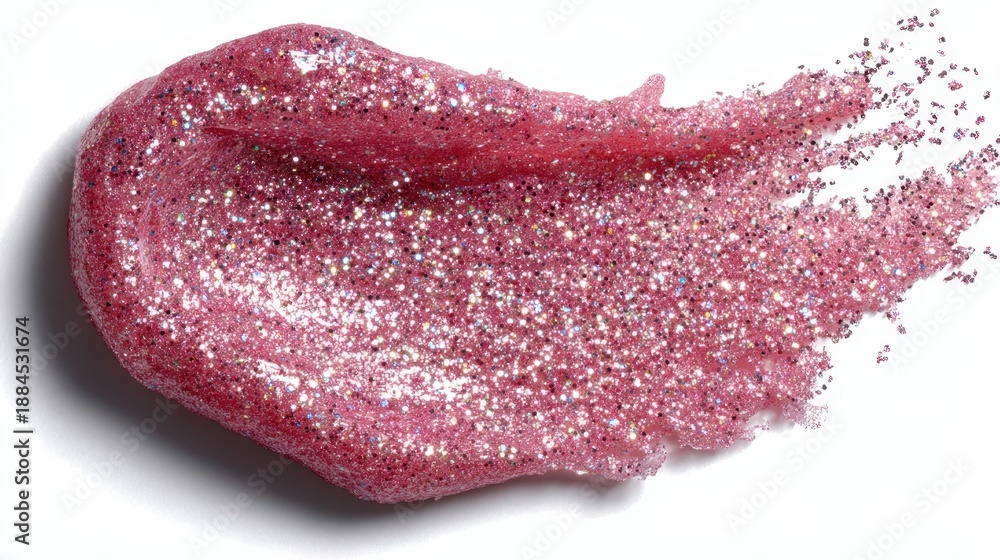 Fototapeta premium Glittering pink liquid flowing in a dynamic motion against a white background showcasing the texture and appeal of cosmetic products
