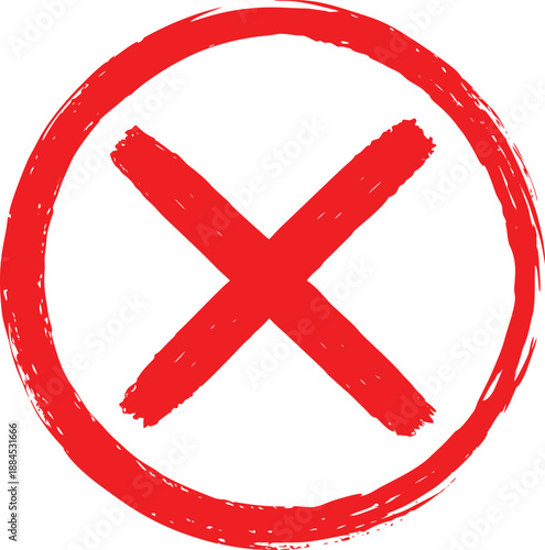 Minimal Brush Stroke Red Prohibition Circle Icon Silhouette Vector Art Illustration