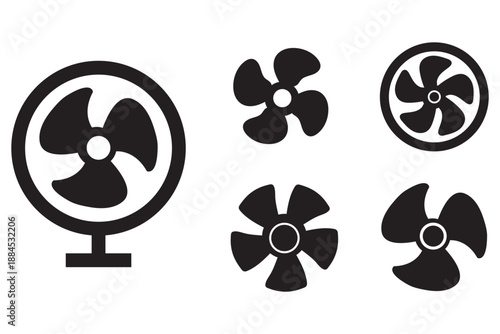 Fan icon set. Ventilator, propeller, cooler, conditioner - stock vector. stock illustration