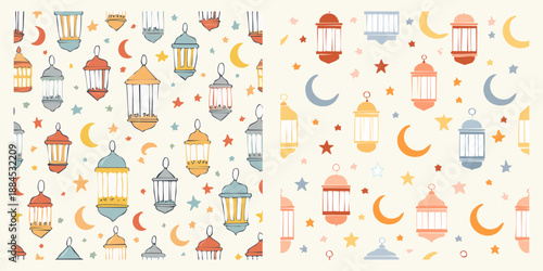 Wallpaper Mural Flat vector set of Islamic lantern and crescent moon icons in soft pastel colors. Torontodigital.ca