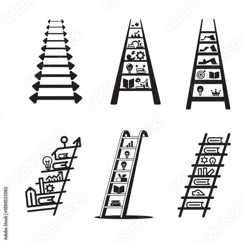 Minimal self improvement ladder silhouette vector illustration for modern design
