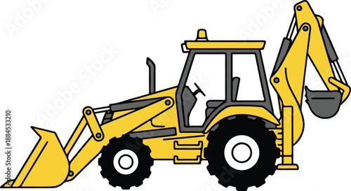 A bright yellow backhoe loader, an essential construction vehicle, depicted in a clear illustration.