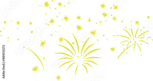 Golden firework display bursts with shimmering light against a clean white backdrop