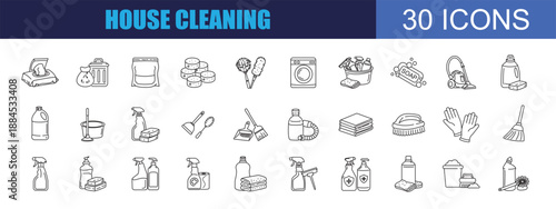 collection of  house cleaning icons, editable stroke.	