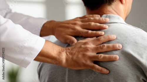 Hands of a therapist gently manipulate the spine of a standing patient demonstrating expert chiropractic alignment for improved posture.