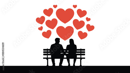 Couple enjoying love under hearts Vector