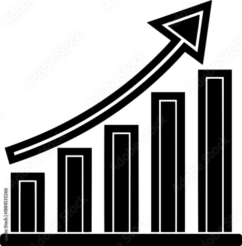 A black and white icon showing rising columns and an upward arrow.