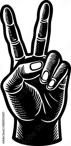 A bold black and white vector illustration of a hand showing the V sign.
