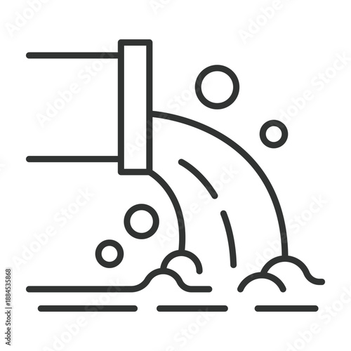Waste water discharge icon in line design. sewage pipe, wastewater, pollution, ecology on white background vector. Pollution editable stroke icon