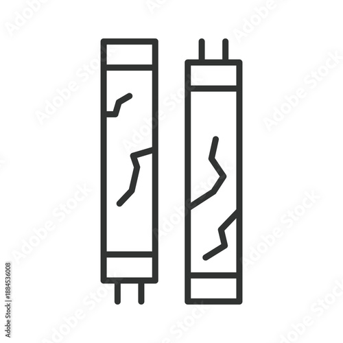 Broken fluorescent lamp icon in line design. broken lamp, ewaste, hazardous waste on white background vector. Electronic waste editable stroke icon