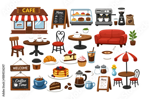 Cozy café ambiance with coffee, pastries, and relaxing seating area.