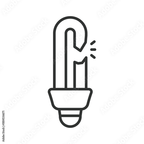 Broken energy lamp icon in line design. broken bulb, ewaste, lighting waste on white background vector. Electronic waste editable stroke icon