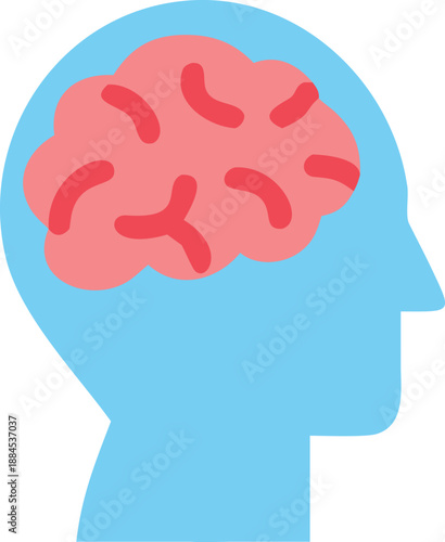 A blue human head silhouette displaying a red brain and outgoing arrows