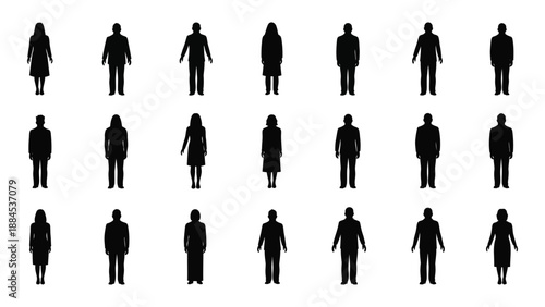 Collection of silhouetted human figures isolated on white background, Vector