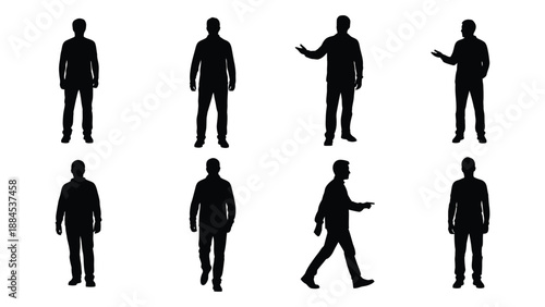 Silhouettes of people in various poses isolated on white background, Vector