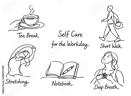 Self Care for Busy People Doodle Icons Set