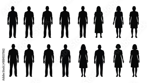 Silhouettes of various people isolated on white background, Vector
