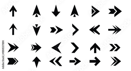 A comprehensive collection of black arrow icons in various styles and directions, suitable for user interface design and navigation elements.