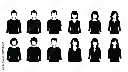 Diverse group of silhouetted figures isolated on white background, Vector