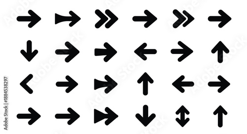 A comprehensive collection of black arrow icons in various styles and directions, perfect for user interface and navigation design.