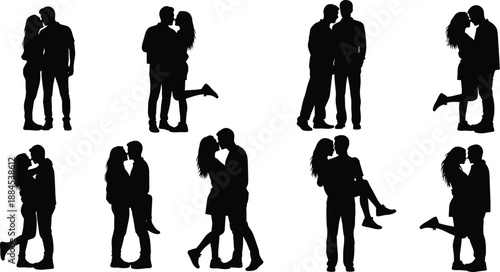 Couple Silhouette Love Romance Hug Kiss Dating Relationship Together Passion Intimacy Valentine Emotion People Shadow Pose Affection Tenderness Connection Romanticism Lovers Pair