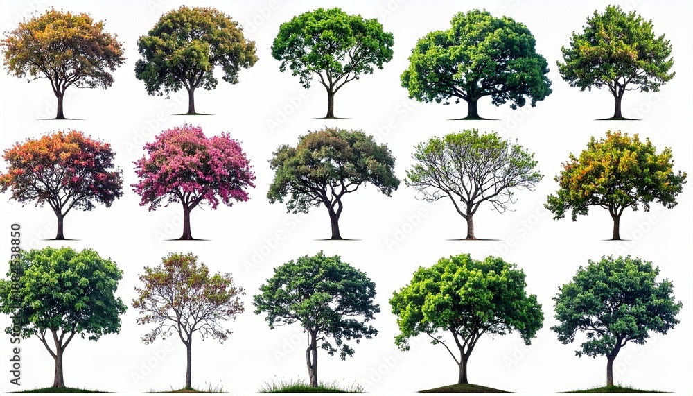 Fototapeta premium Stylized Tree Illustrations with Visible Roots in Two-Row Grid