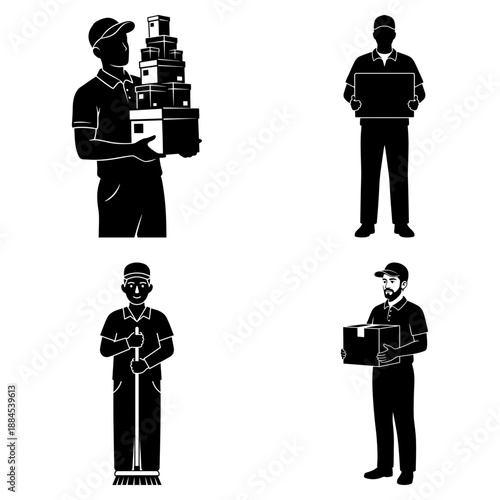 May Day warehouse worker silhouette lifting heavy box