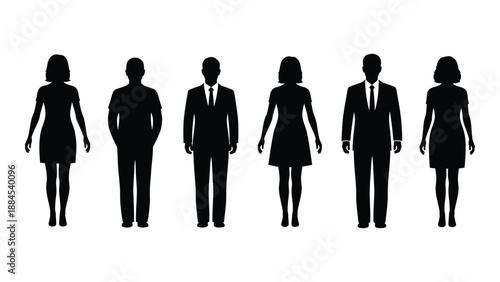 Silhouettes of professionals in business attire isolated on white background, Vector