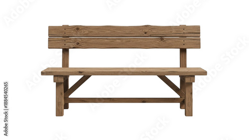 Wooden bench with backrest isolated on transparent background