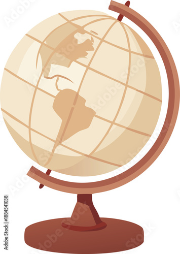 A vintage styled globe with continental outlines and a wooden stand high quality