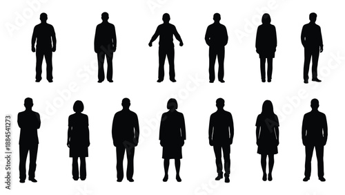 Silhouettes of diverse individuals isolated on white background, Vector
