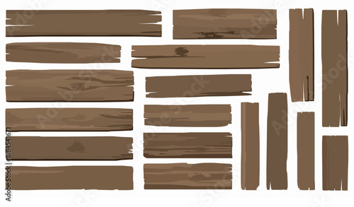 Old rustic wooden board vector set isolated on white background