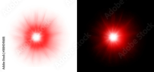 Tableau sur toile Intense red spotlight lens flare with glowing starburst effect and radial rays i