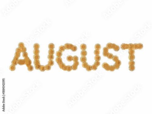 August spelled out with a pattern of circular food items, a fun and creative design