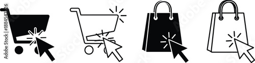 Shopping Cart Bag Click Cursor Ecommerce Online Store Purchase Buy Order Retail Market Icon Symbol Button Digital Vector Illustration
