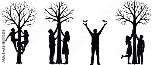 Tree Planting Growth Nature People Silhouette Environment Ecology Sustainability Hope Future Green Earth Conservation Care Illustration Vector Design