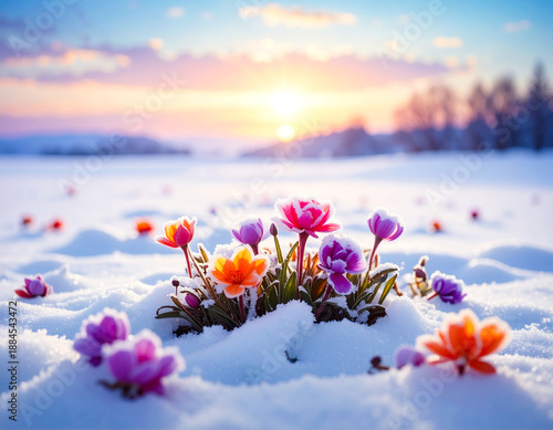 Wallpaper Mural spring flowers in the snow Torontodigital.ca