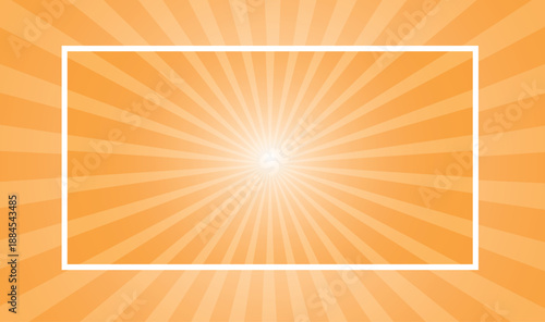 Vibrant Orange Sunburst Frame Background – Bright Saturated Radial Burst with Central White Rectangle Vector 