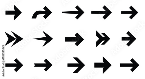A collection of various black arrow icons pointing right, showcasing different styles and designs for navigation and directional indicators.