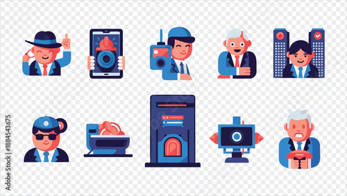 cartoon business people technology icons