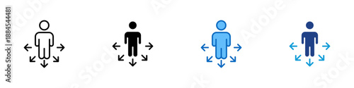 Guidance Multiple Style Icon Design Vector - Person with directional arrows, representing guidance, direction, and personal development