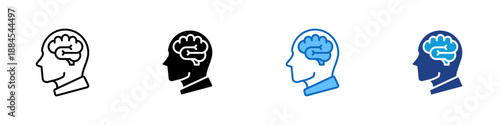Logical Thinking Multiple Style Icon Design Vector - Human head with connected brain paths, representing logical thinking, reasoning, and problem solving