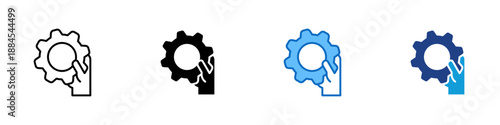 Management Multiple Style Icon Design Vector - Hand holding a gear symbol, representing management, control, and operational support