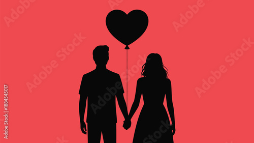 Couple holding heart balloon Vector