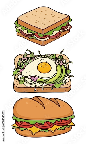 Toasted bread silhouette, sandwich vector art, sandwich silhouette, bread set vector
